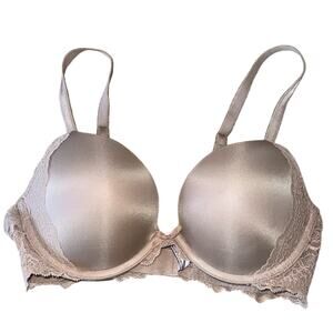 Victoria's Secret Bra Women's 34C Beige Lace Push Up Dream Angels